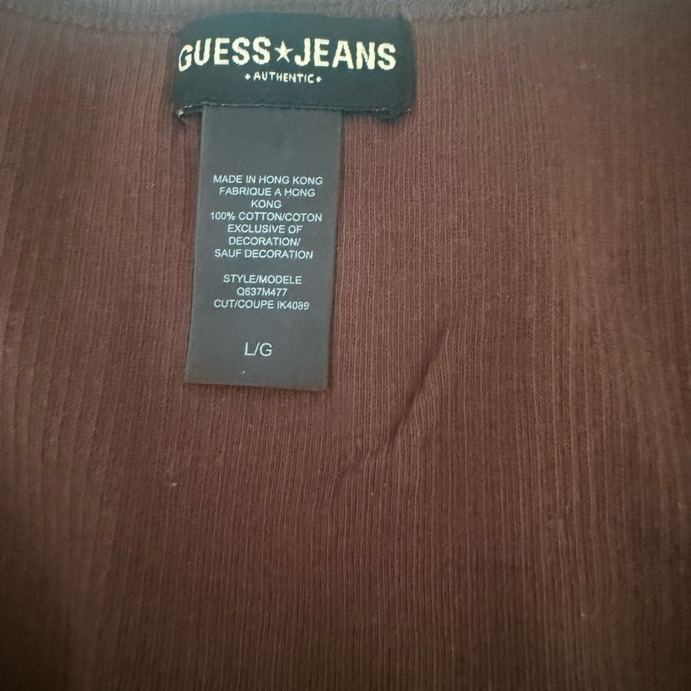 GUESS Brown Ribbed Tank with Rhinestone Logo - Picture 2 of 2